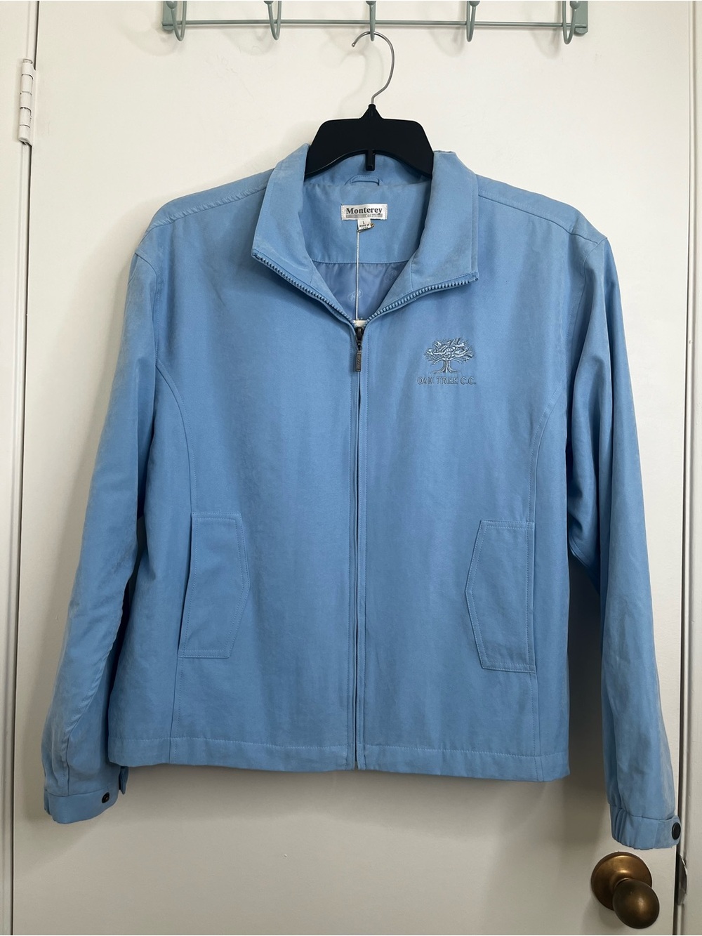 NWT Monterey Club Oak Tree C. C. Sz L Light Blue Zip Front Jacket Pockets Golf